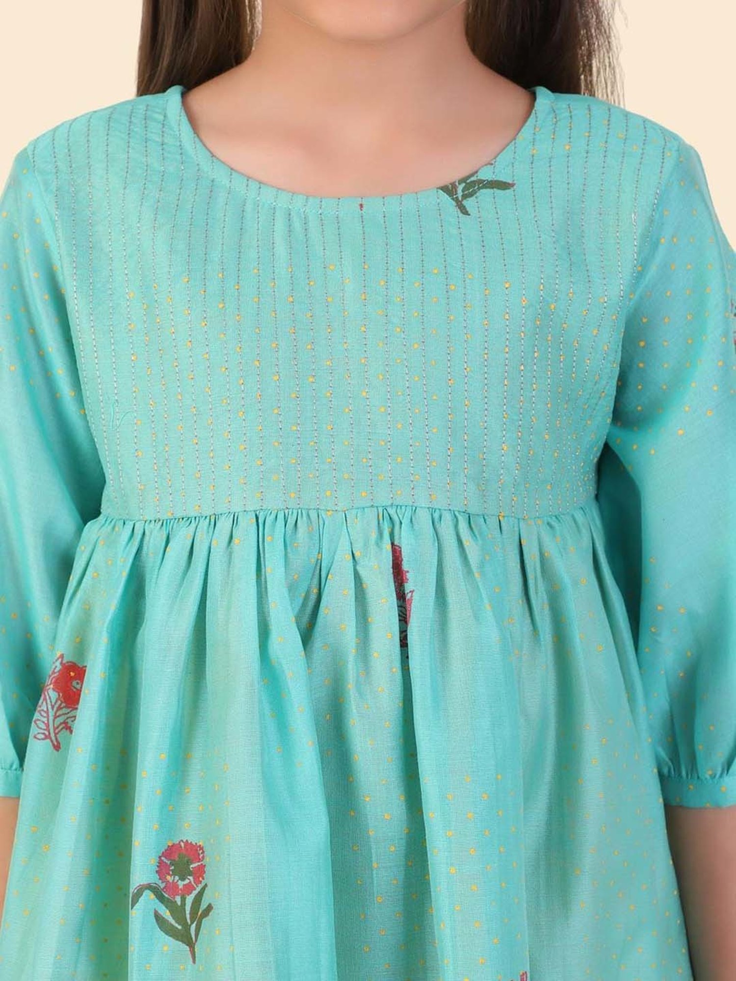 Fabindia Kids Teal Printed Dress