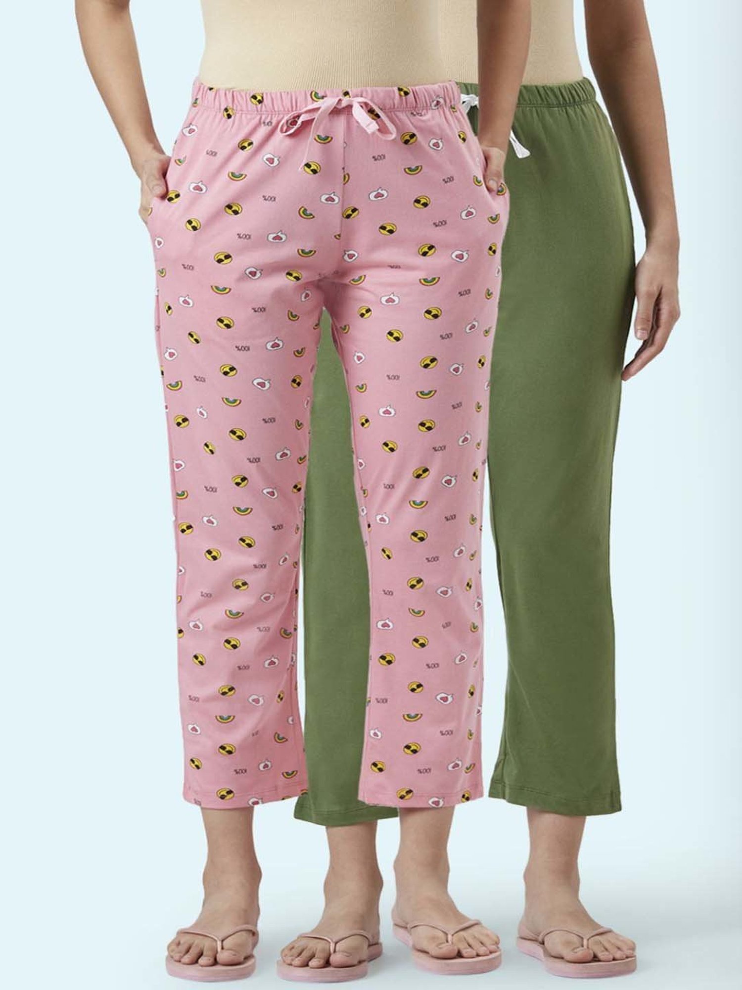 Dreamz by Pantaloons Pink Green Cotton Printed Pyjamas