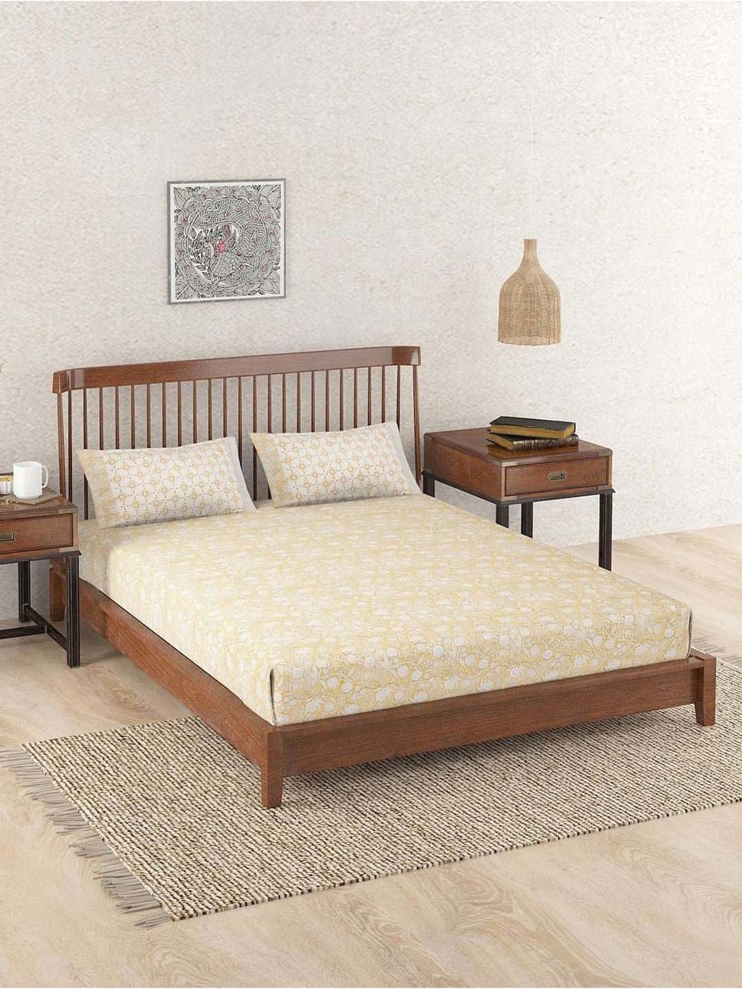 Fabindia Yellow Cotton 180 TC Single Bed Sheet With Pillow Cover