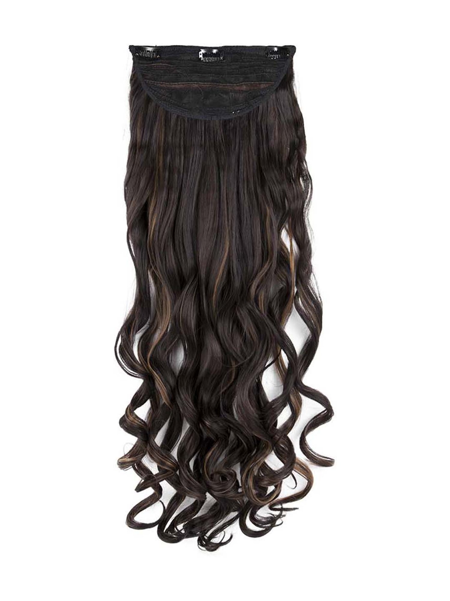 Streak Street Clip-In 30 Inch Beach Wavy Dark Brown Hair Extensions with Golden Highlights