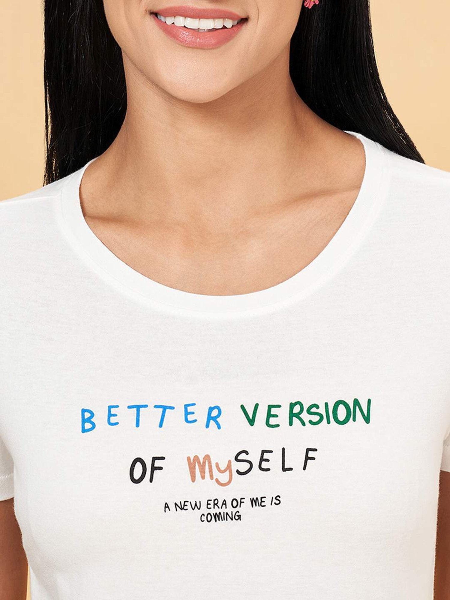 Honey by Pantaloons White Cotton Printed T-Shirt