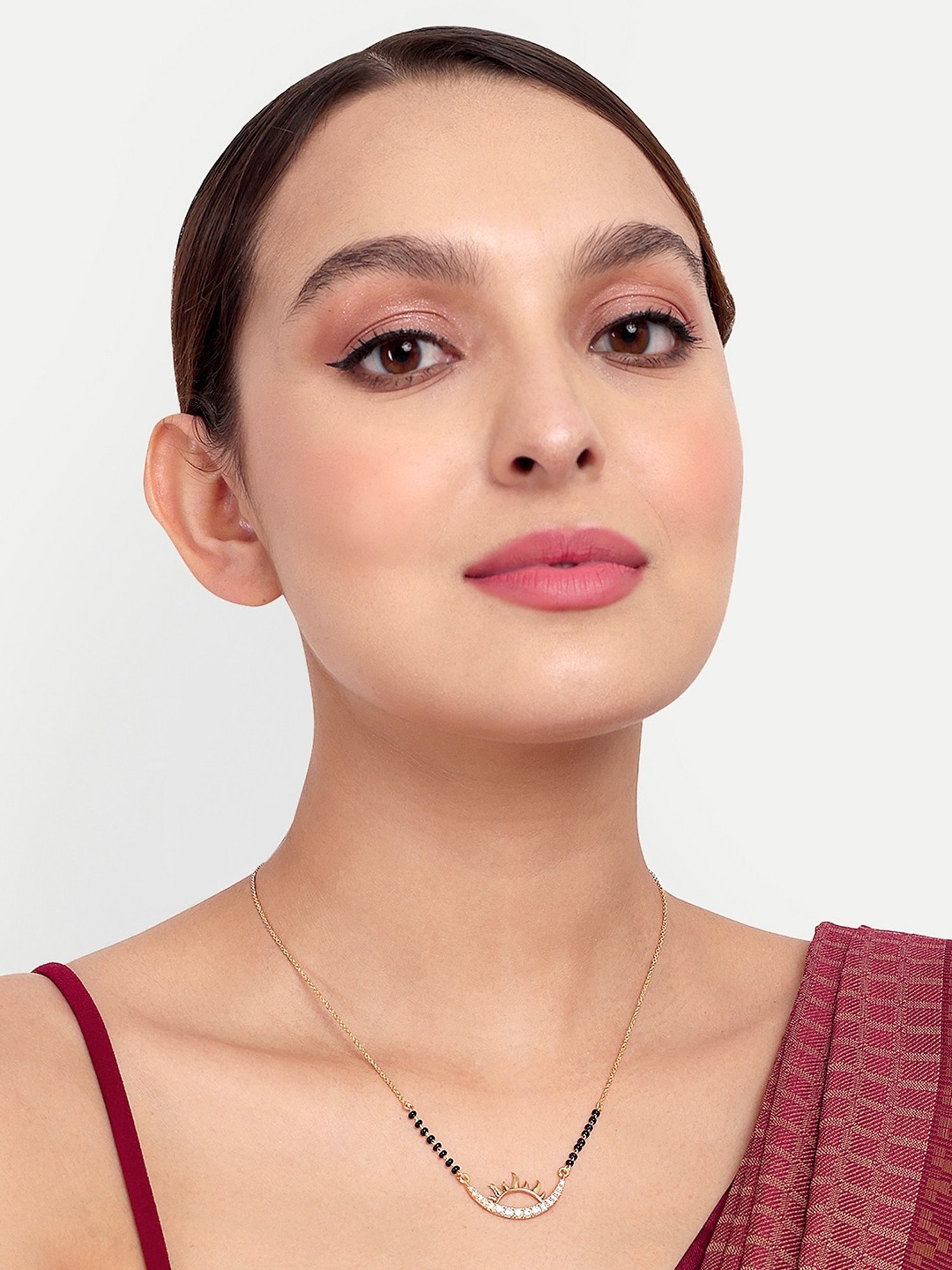 Abdesigns Gold-Plated Black Beaded American Diamond Mangalsutra