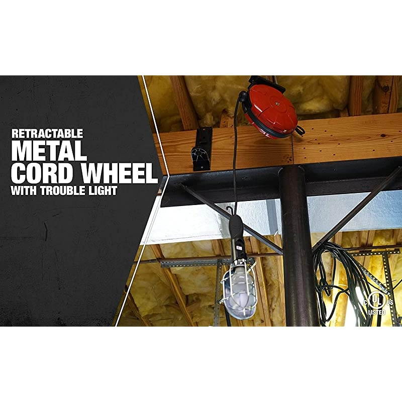 48000 163 SJTW Metal Cord Reel with 75Watt Trouble Light Red 40Feet