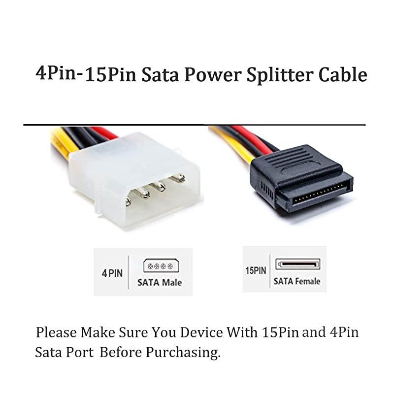 5Pack 4 Pin Molex to 15 Pin SATA Power Cable Adapter for IDE 8 Inches