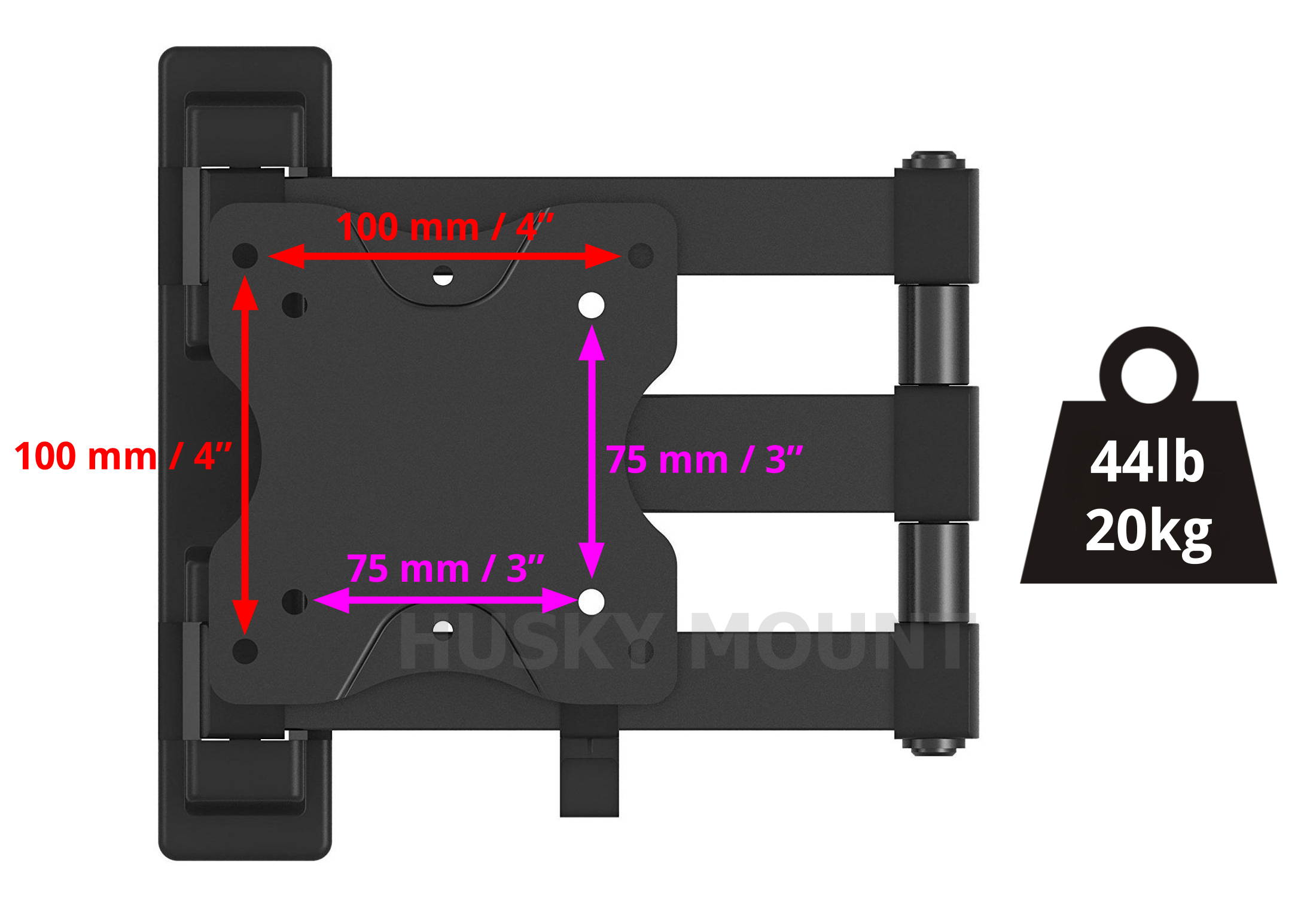 HUSKY MOUNT Full Motion Tilt Swivel HDTV Wall Mount 10 16 22 24 27" LED LCD Flat Screen 100x100mm VESA/44 lbs Capacity