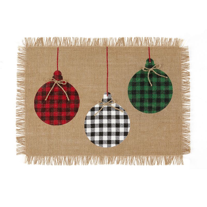 Farmhouse Living Holiday Rustic Ornaments Burlap Placemat, Set of 4 - 13" x 19" - Elrene Home Fashions