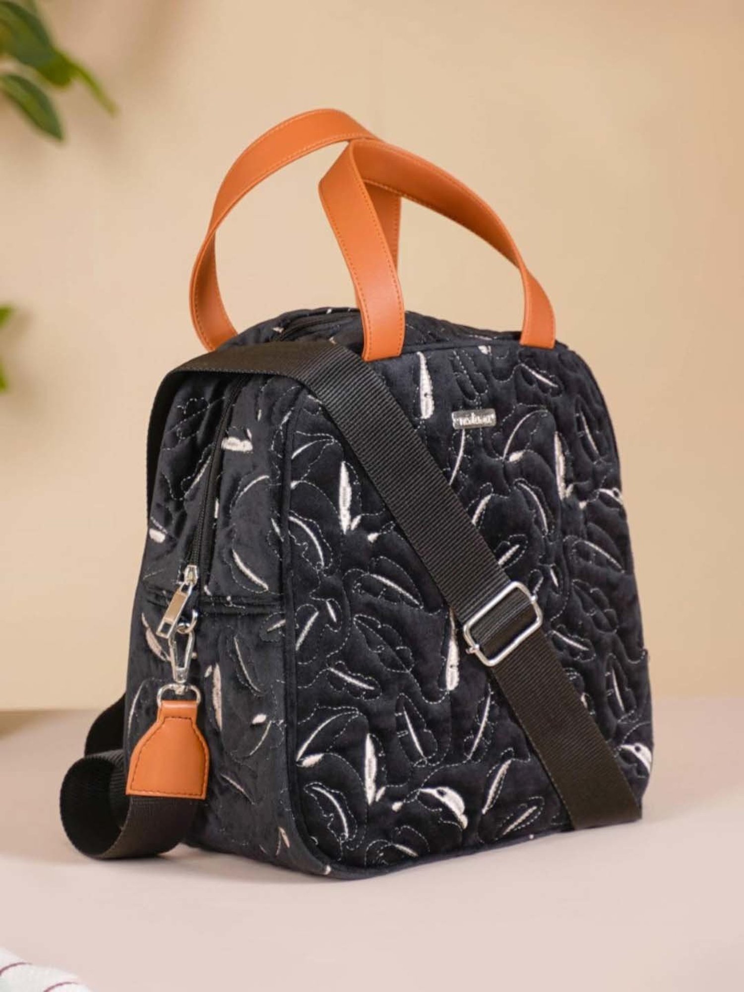 Nestasia High-Quality Insulated Velvet Black Lunch Bag With Adjustable Shoulder Strap & Handles