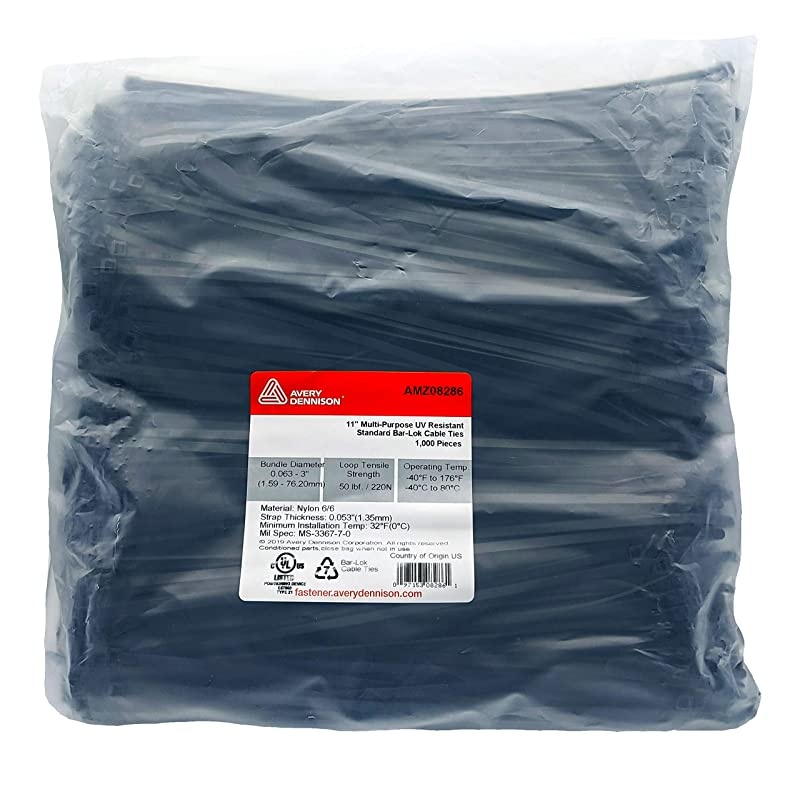 Cable Ties by Avery Dennison USA Made Nylon Zip Ties Weather UV amp Impact Resistant Black Plastic Ties for Binding Bundling amp Organizing Cable amp Wire For Indoors amp Outdoors 11quot x 1000