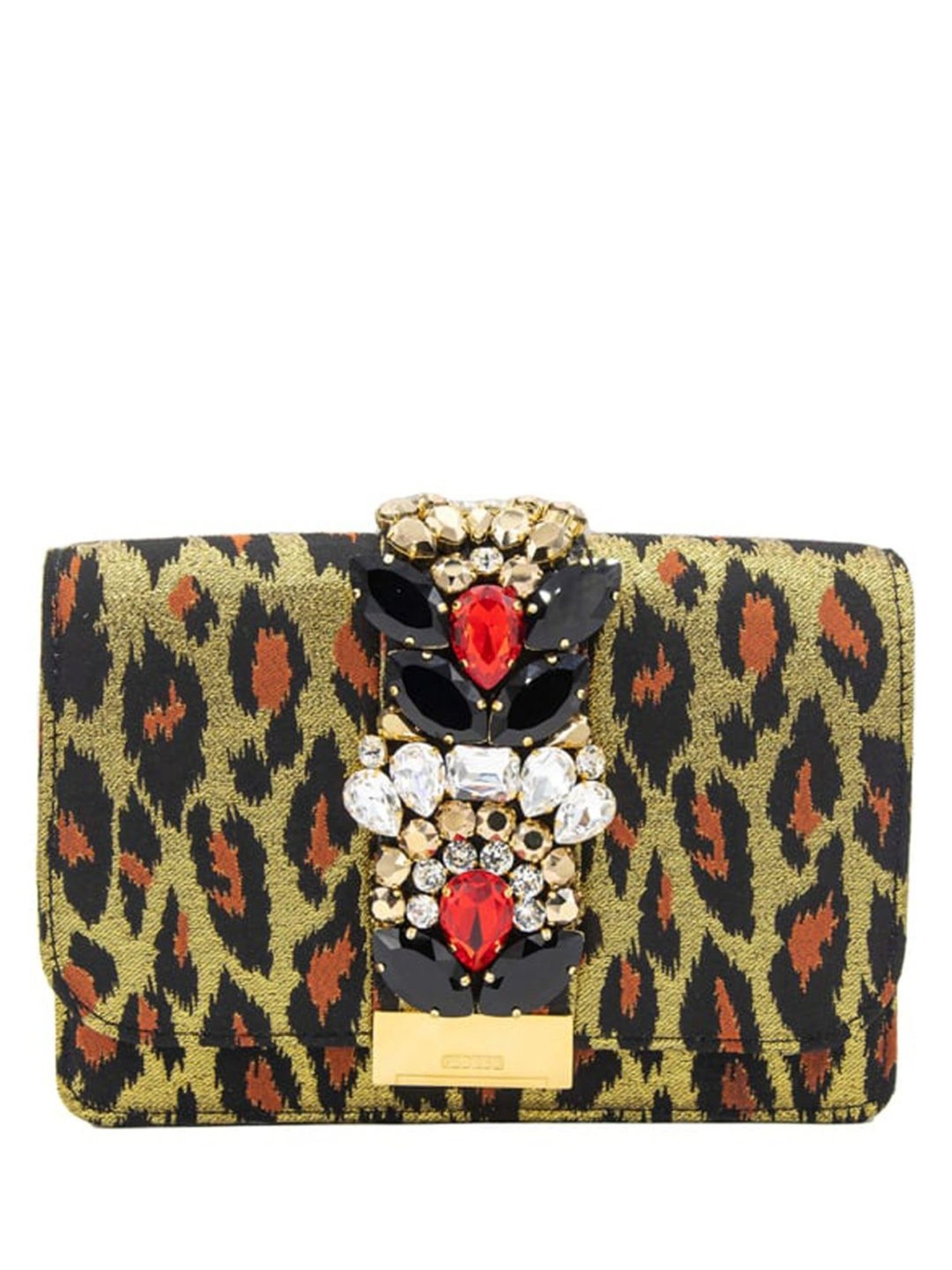 Gedebe Gold Cliky Metallic Leopard Medium Cross Body Bag