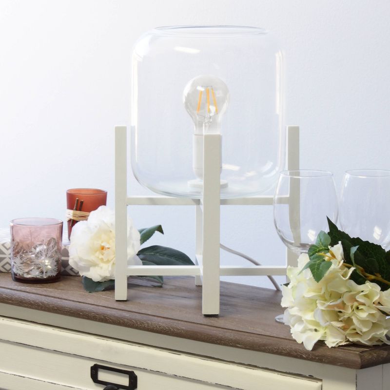Wood Mounted Table Lamp with Glass Cylinder Shade White - Simple Designs