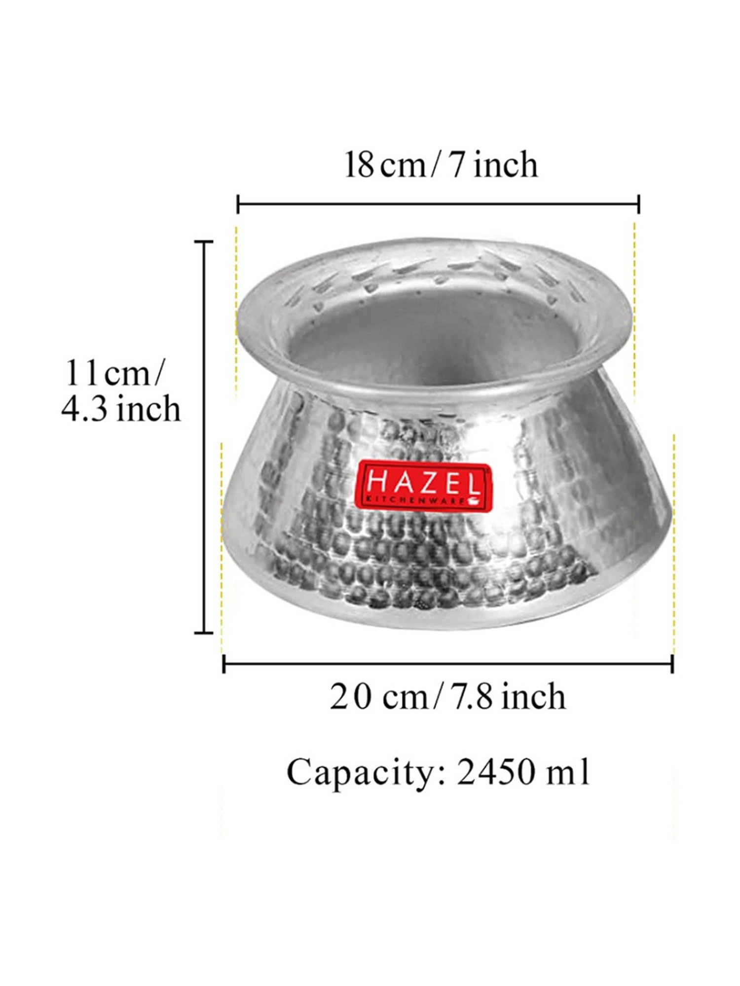 HAZEL Silver Aluminium Hammered Finish Handi (2450 ML)