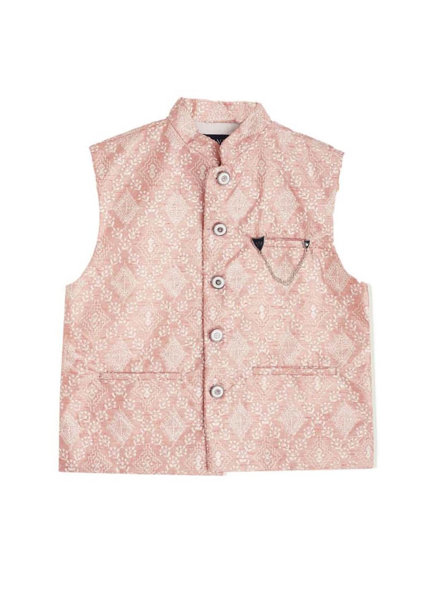 Cavio Kids Pink Cotton Embroidered Full Sleeves Kurta Set