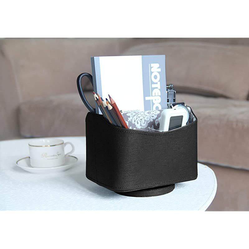 Spinning Remote Control Holder Remote Controller Holder Remote Caddy Media Storage Organizer Spinning Remote Control Organizer 73X 55 x 6 inches Nice Black PU Leather