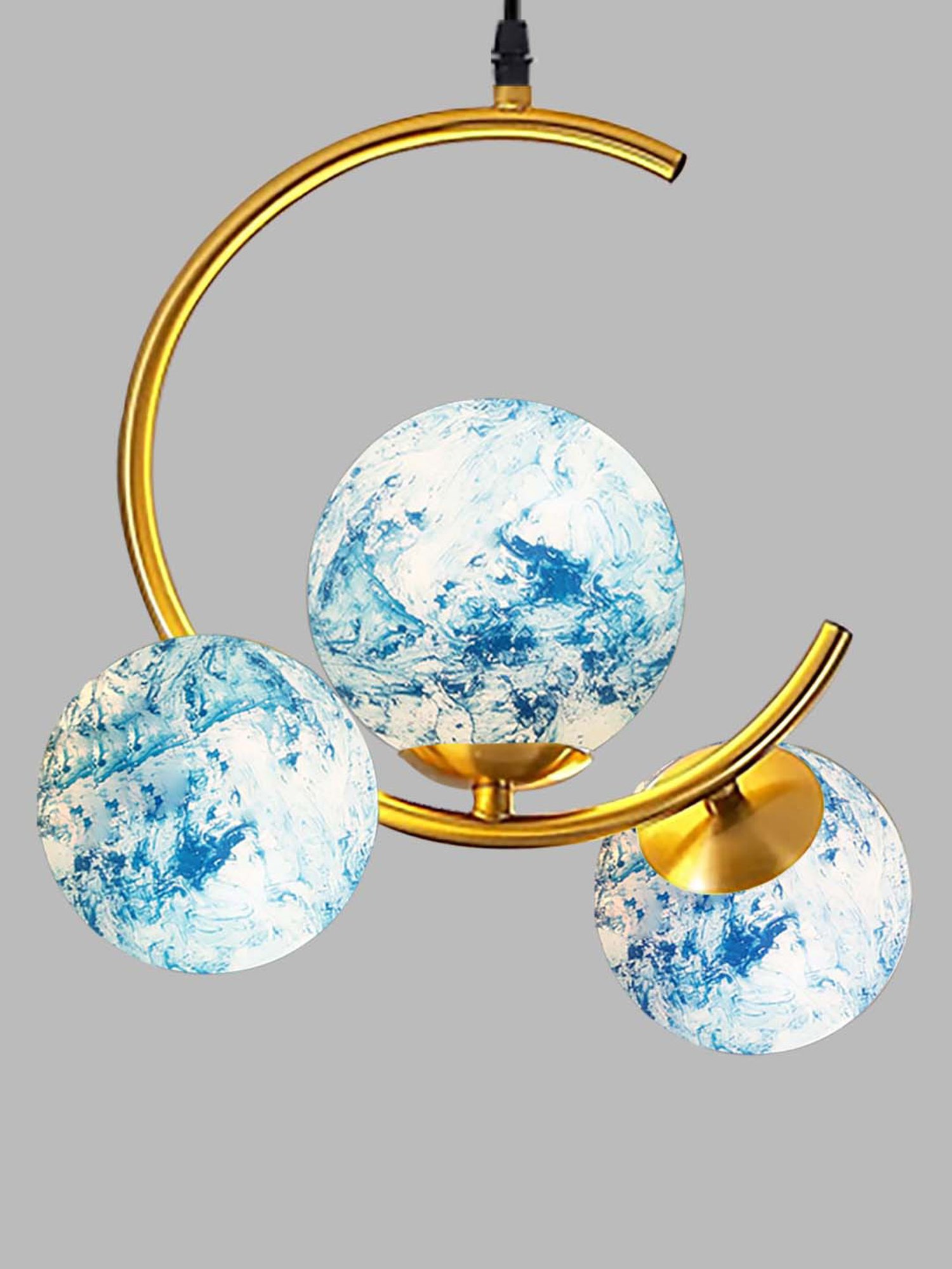 Homesake Turquoise & Gold Metal Modern 3 Globe Chandelier Hanging Light