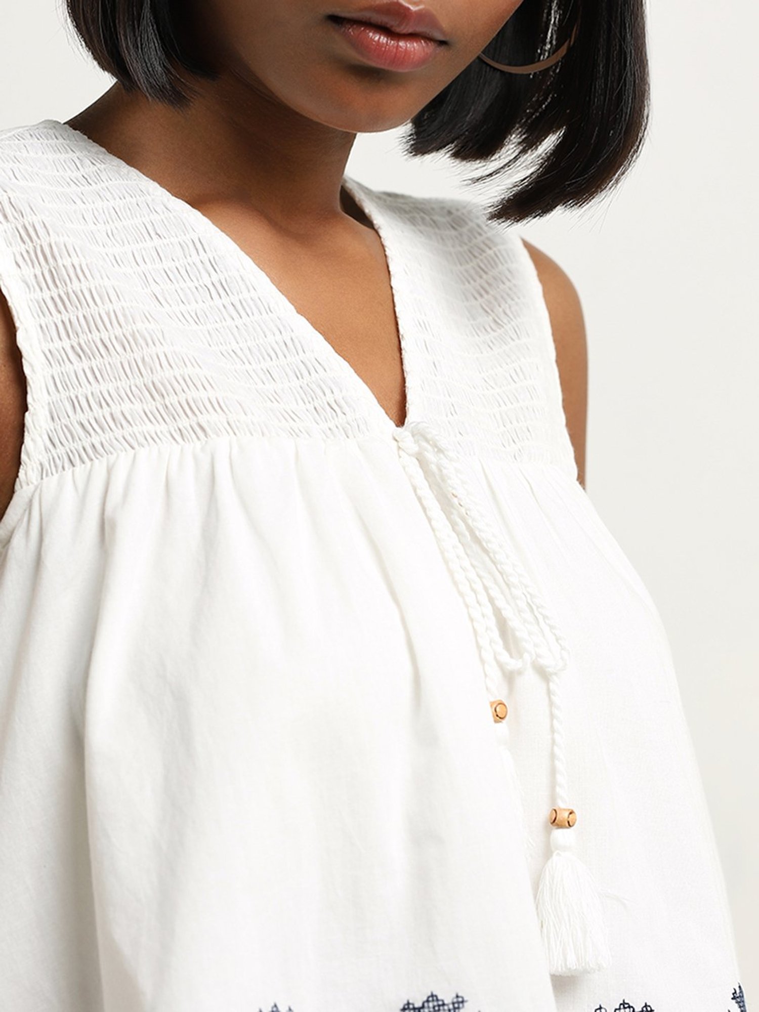 Bombay Paisley by Westside Ivory Embroidered Cotton Top