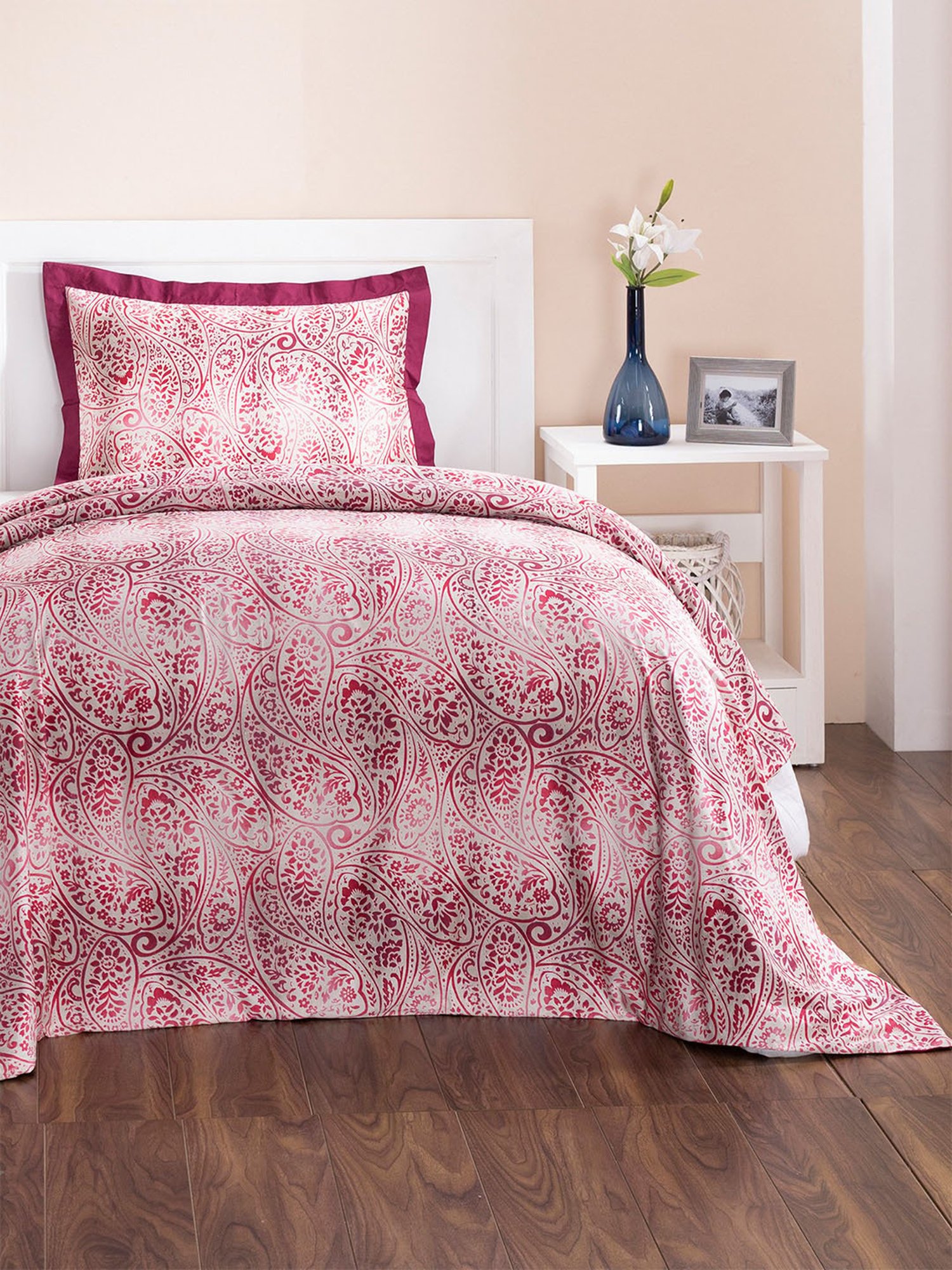 Maspar Printed Red 210 TC Cotton Duvet Cover with 1 Pillow Case