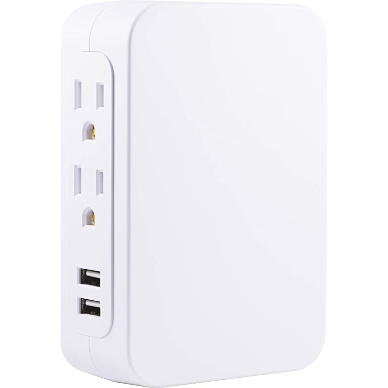 Pro 5 Grounded Outlet Wall Tap Sur Protector 2 USB Ports SideAccess Outlets 24A Dual USB Ports 860 Joule Sur Protection Automatic Shutdown Technology White 39670