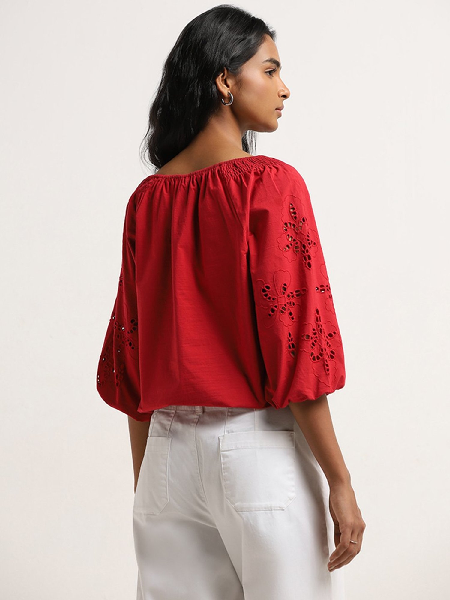 LOV by Westside Red Schiffli Design Blouse