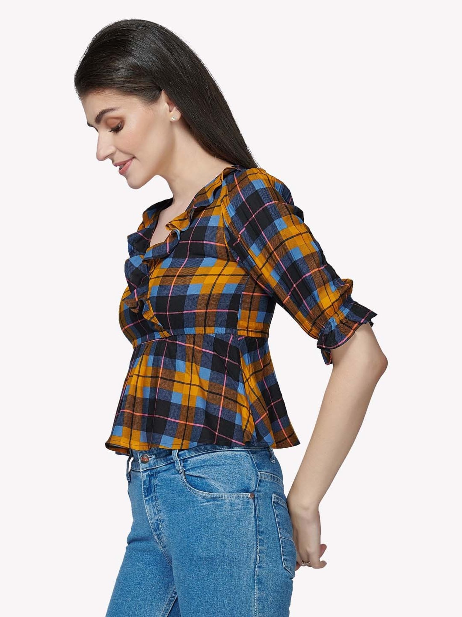 VASTRADO Yellow & Blue Chequered Top