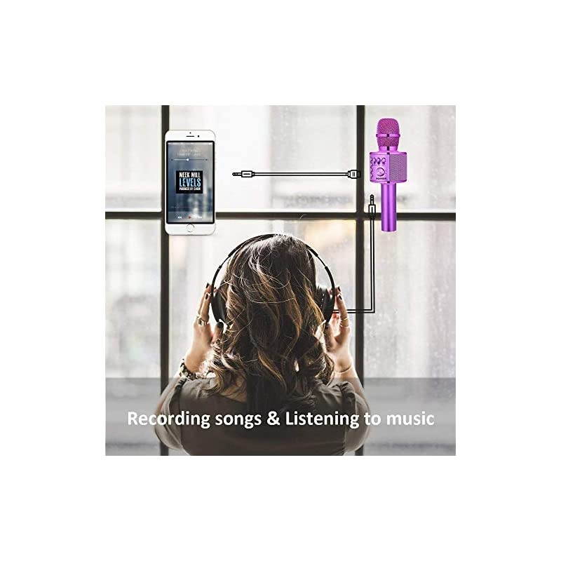 Wireless Bluetooth Karaoke Microphone,3-in-1 Portable Handheld Karaoke Mic Speaker Machine Birthday Home Party for PC or All Smartphone (Q37 Purple)