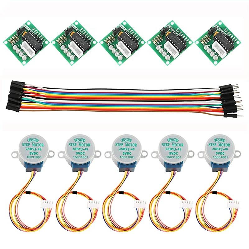 5PCS 28BYJ48 ULN2003 5V Stepper Motor + ULN2003 Driver Board for Arduino + 20 PCS Male to Female Jumper Wire Cable