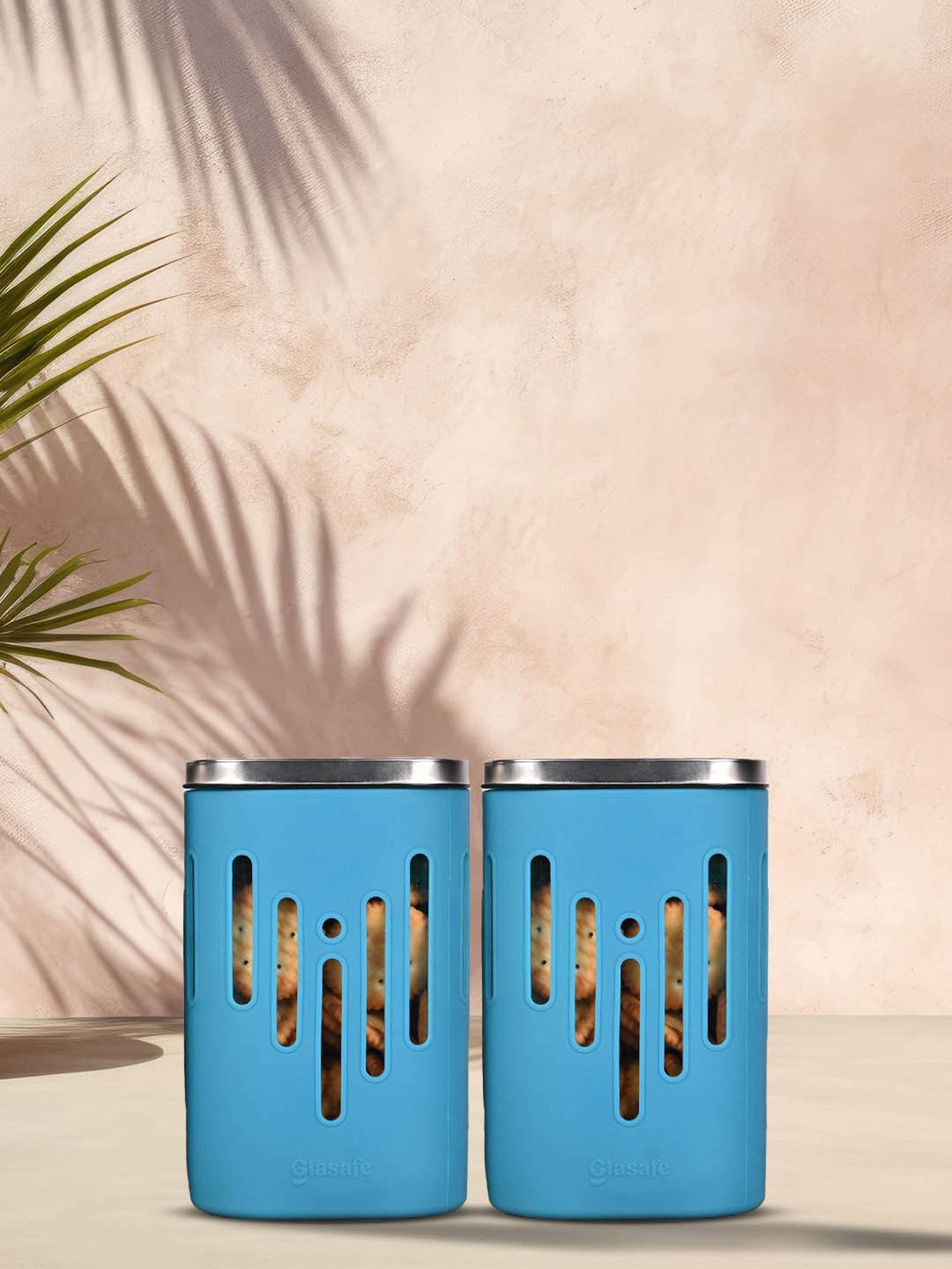 Glasafe 'O' Grip Tranquil Teal Borosilicate Containers - Set of 2 (1200ml)