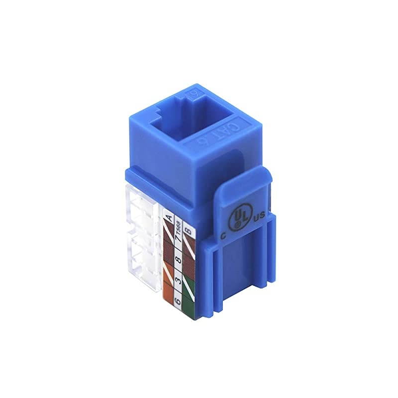 25-Pack RJ45 Cat6 Keystone Jack 90 Degree Insert, Punch Down Keystone Jack Adapter-Blue UL Listed