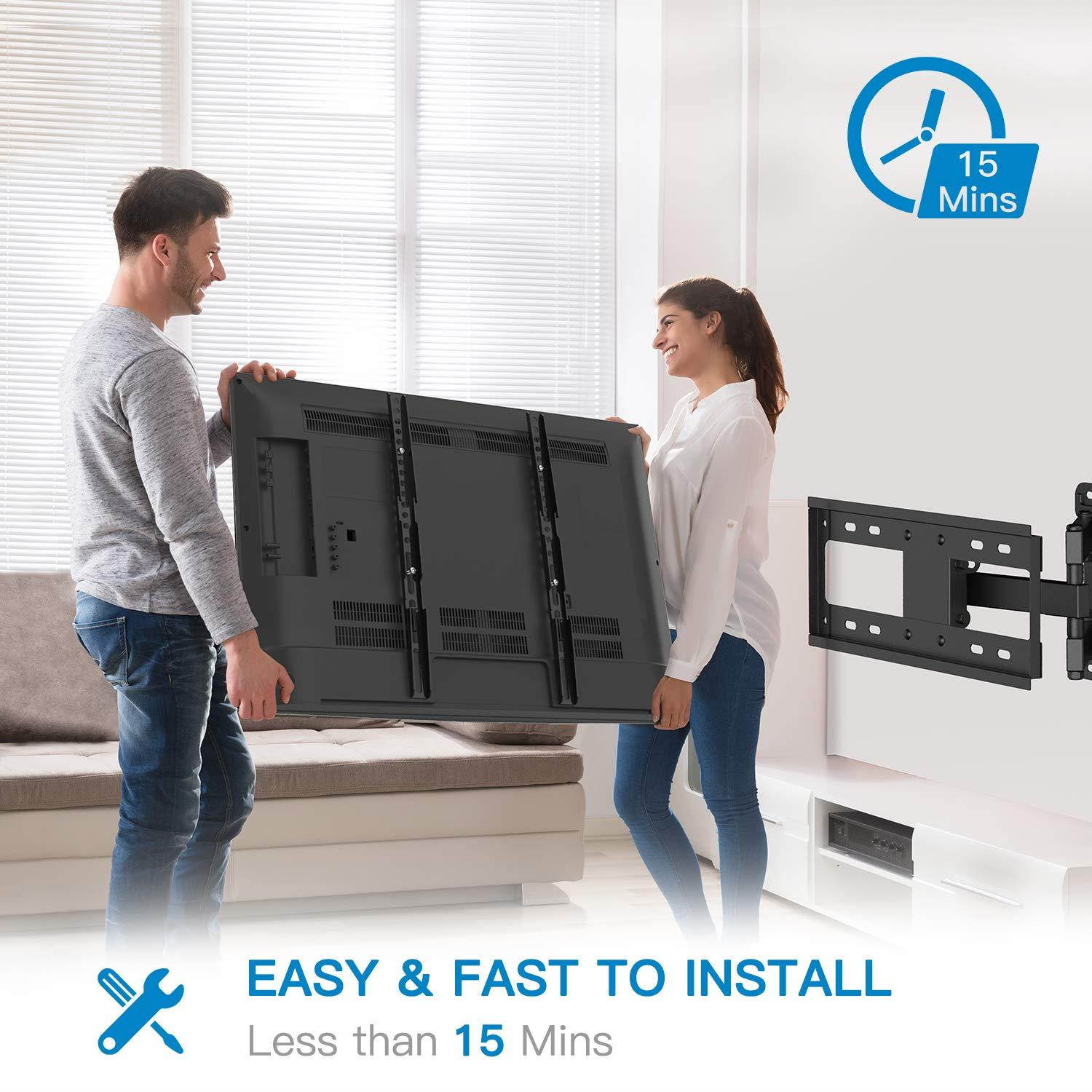 PERLESMITH TV Wall Mount Bracket Full Motion Single Articulating Arm for Most 32-55 inch LED, LCD, OLED, Flat Screen, Plasma TVs with Tilt, Swivel and Rotation Up to 77lbs VESA 400x400mm