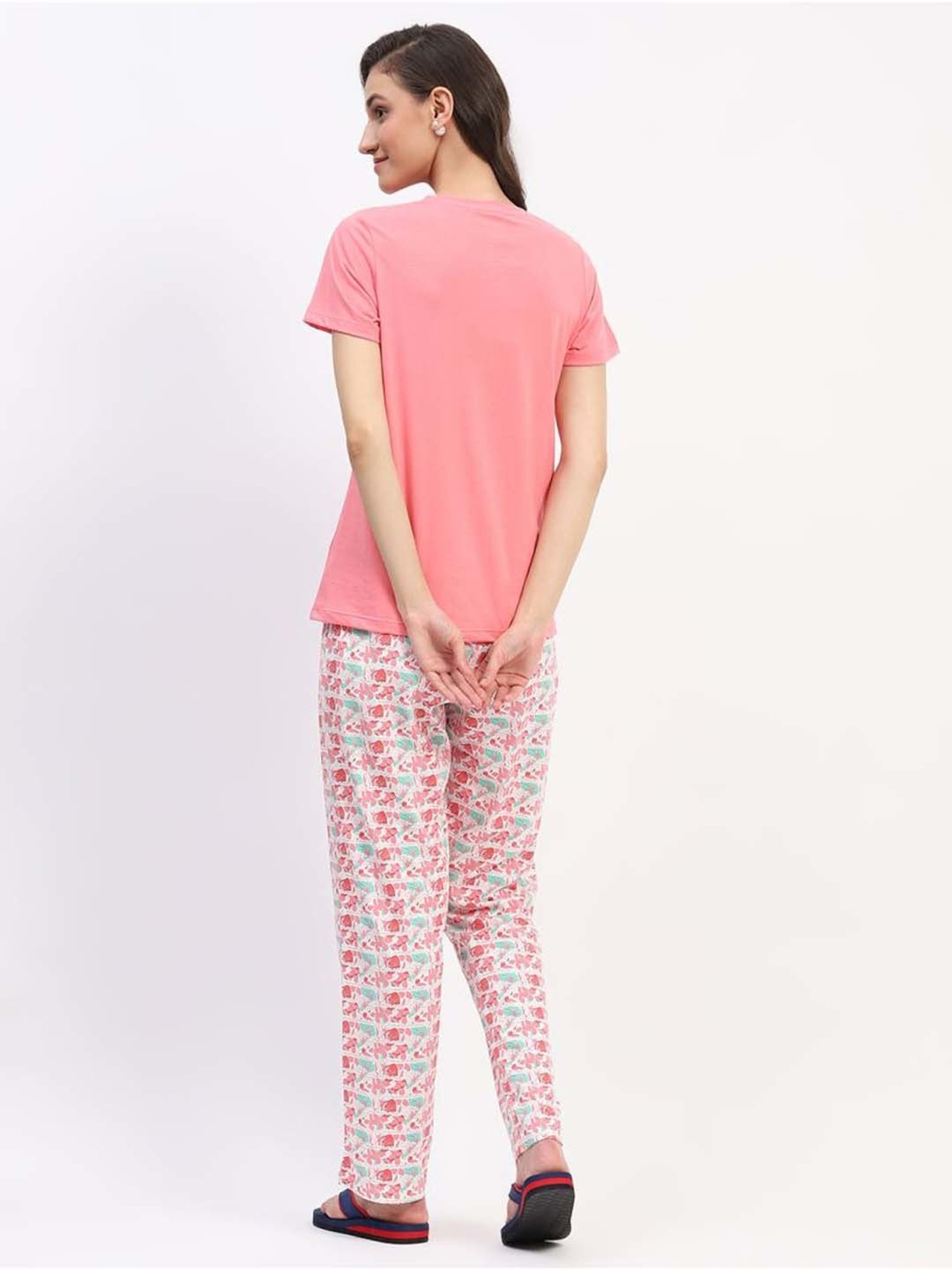MADAME M Secret Pink Cotton Printed T-Shirt Pyjamas Set