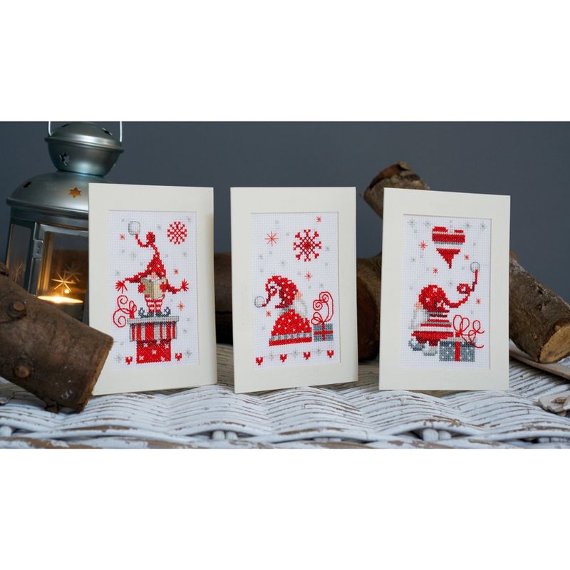 Vervaco Greeting Card Counted Cross Stitch Kit 4.25"X6" 3/Pk-Christmas Gnomes (14 Count)