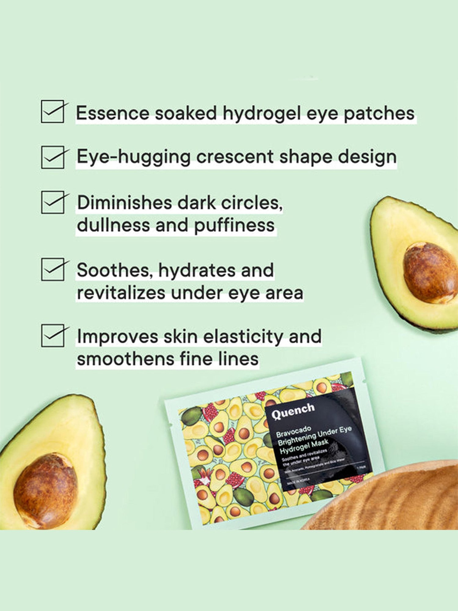Quench Botanics Bravocado Brightening Under Eye Hydrogel Mask - Pack of 5