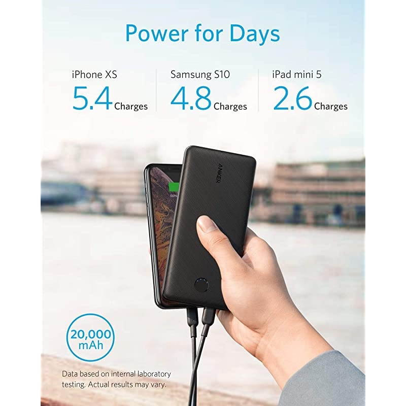 USB C Power Bank PowerCore Essential 20000 PD 18W Power Bank HighCapacity 20000mAh Portable Charger Battery Pack for iPhone 12MiniProMax Pro11X8 Samsung PD Charger Not Included