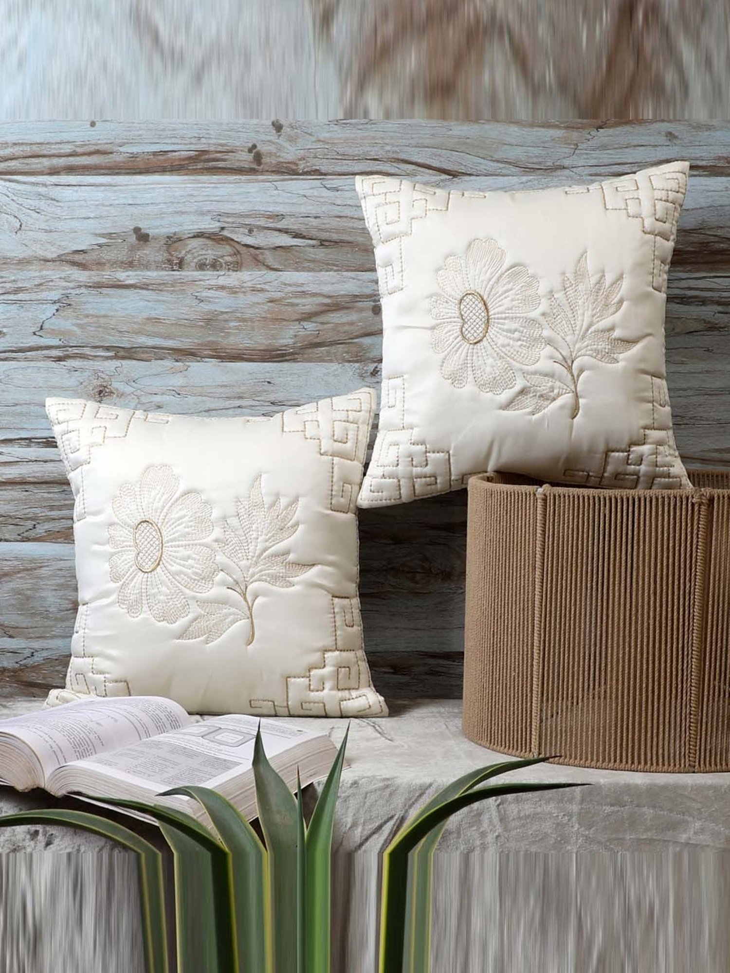 MFD HOME Furnishing White Satin Cushion Cover - Set of 2