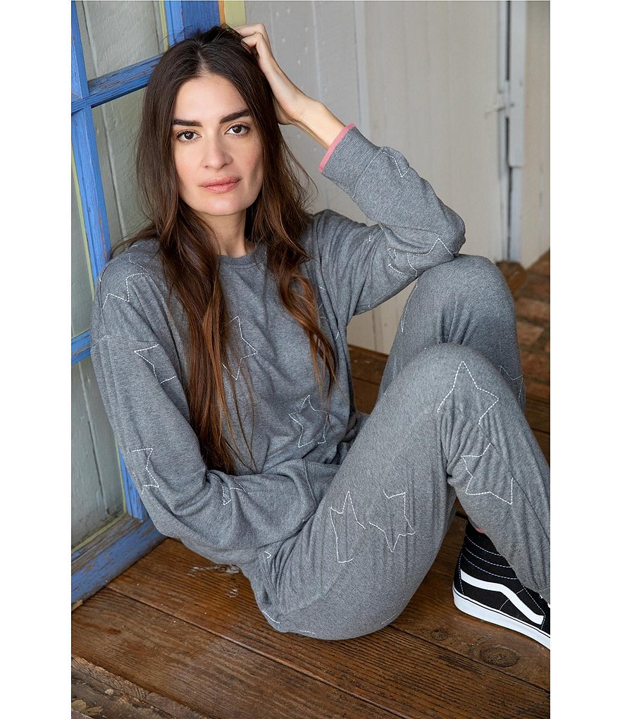 PJ Salvage Embroidered Star Struck Design Coordinating Jogger Sleep Pants