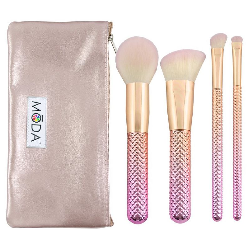 MODA Brush Ros`e 5pc Complete Makeup Brush Set with Zip Case, Includes - Round Powder, Angle Kabuki, Angle Shader, and Smudger Brushes