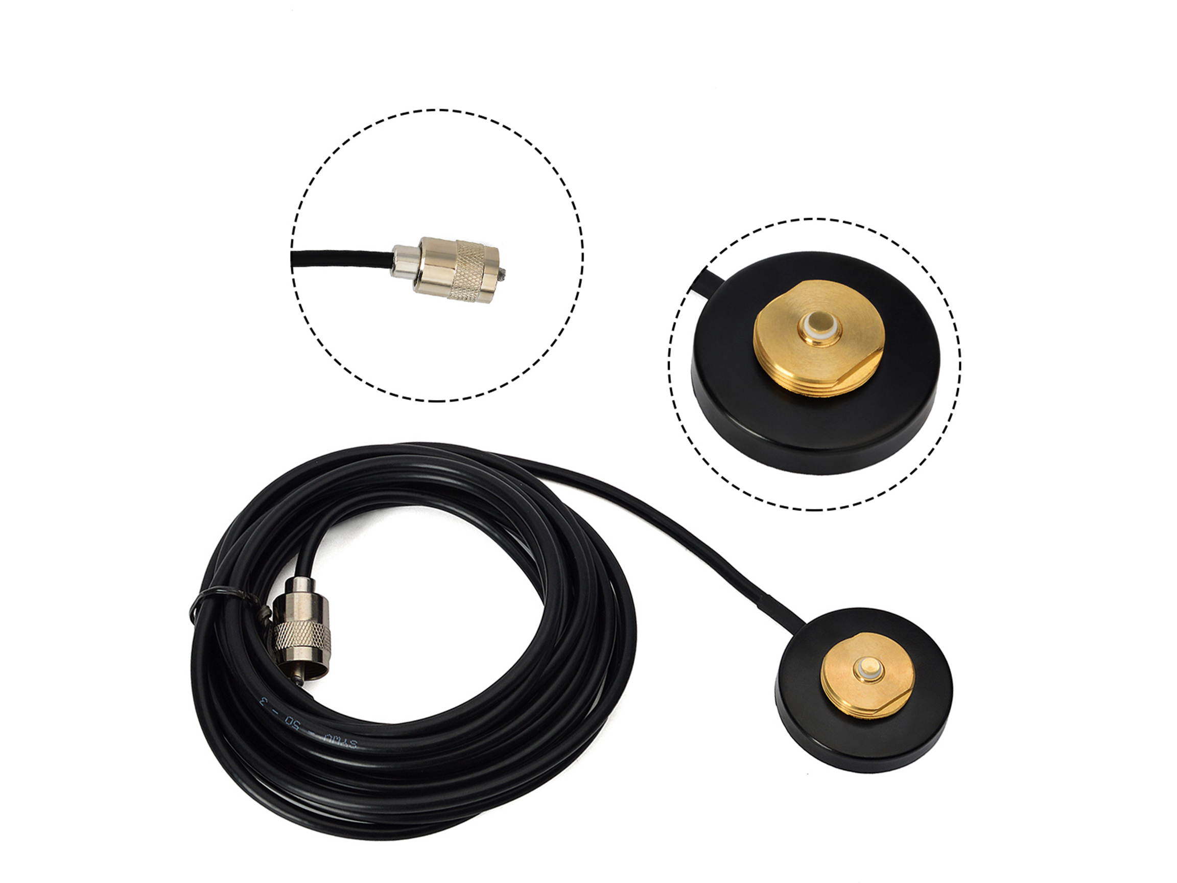 HYS NMO Mini Ham CB Radio Antenna Magnetic Mount Base 2.17''(55mm) with PL-259 Connector RG58 Coax Cable 16.4ft(5M) for Transceiver