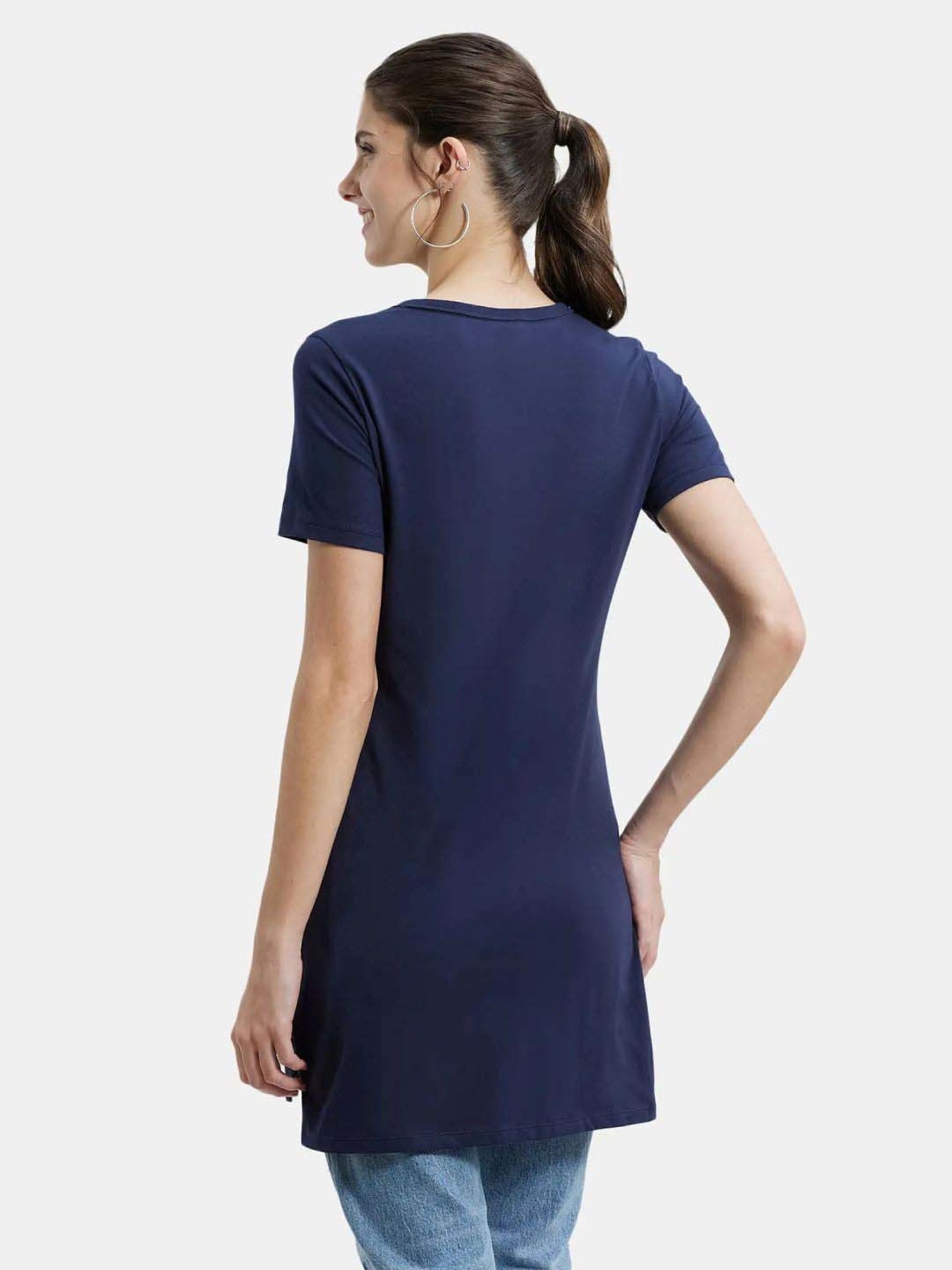 Jockey A142 Women's Super Combed Cotton Printed Relaxed Fit Long length T-Shirt (Prints May Vary)