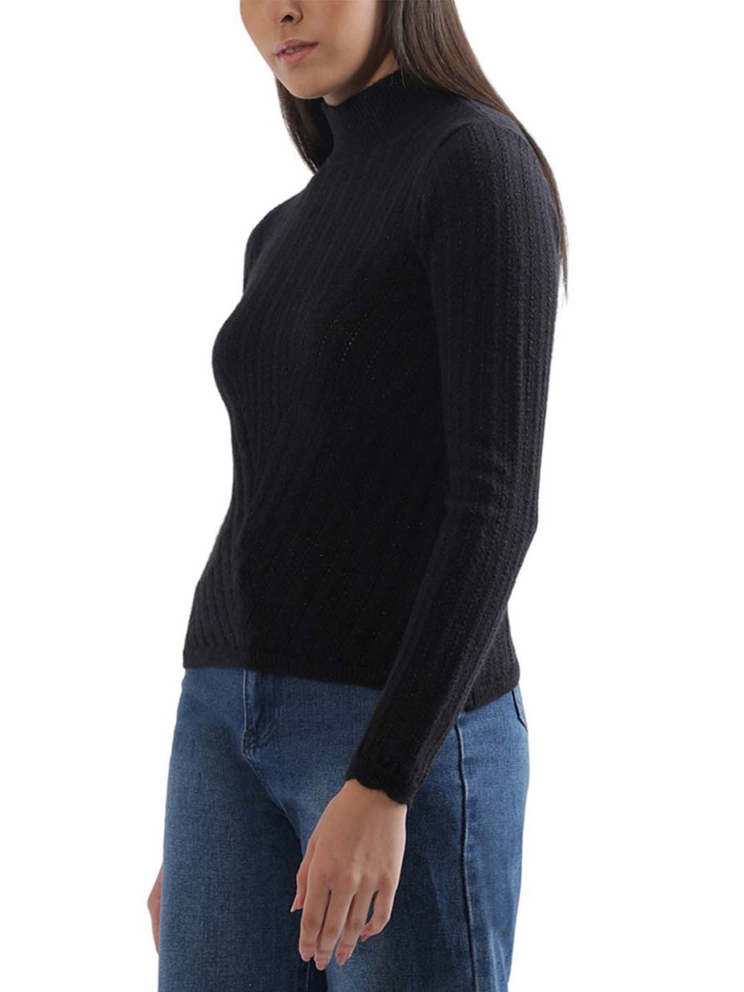 Elle Black Self Pattern Sweater