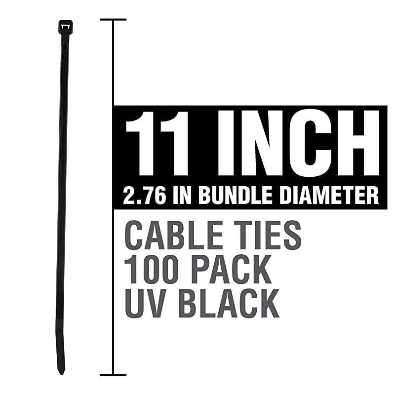 Cable Ties 11 Inch 75 Lb Standard Duty Zip Ties 100 Pieces UV Black UL Listed Contractor Quality Industrial Strength