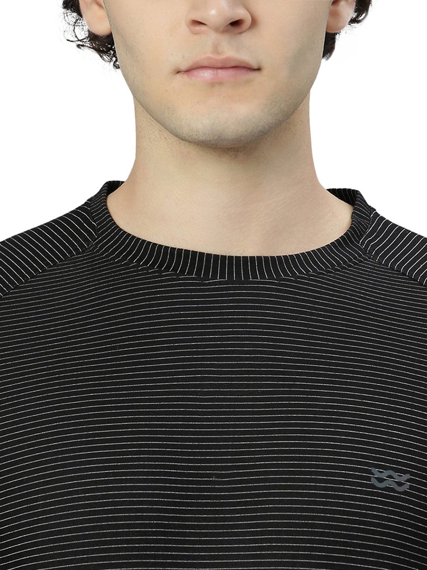 Slowave Black Regular Fit Striped Round Neck Sweatshirt