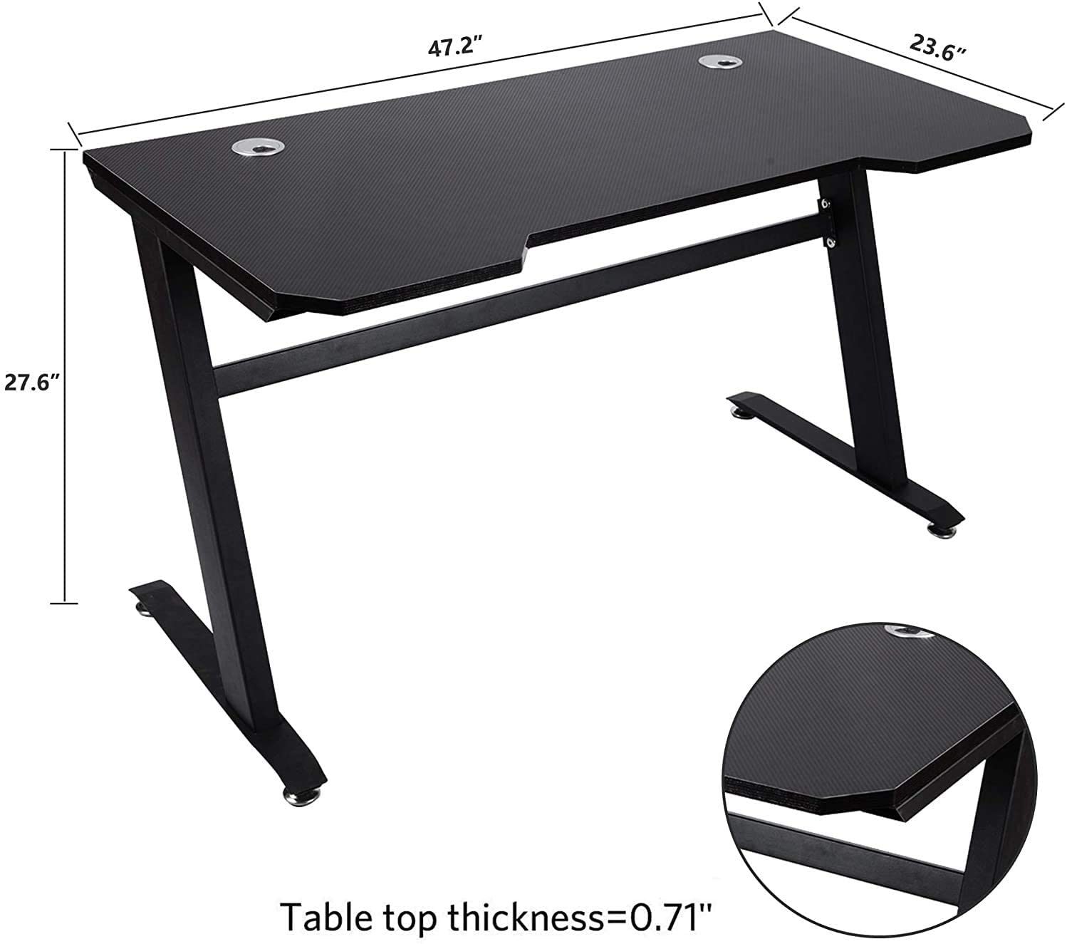 Gaming Table 47.2" W x 23.6" D Home Office Computer PC Desk Gaming Table Curve Design for Men Boyfriend Female Gift, Black Gamer Workstation, with 2 Cable Management Holes XH