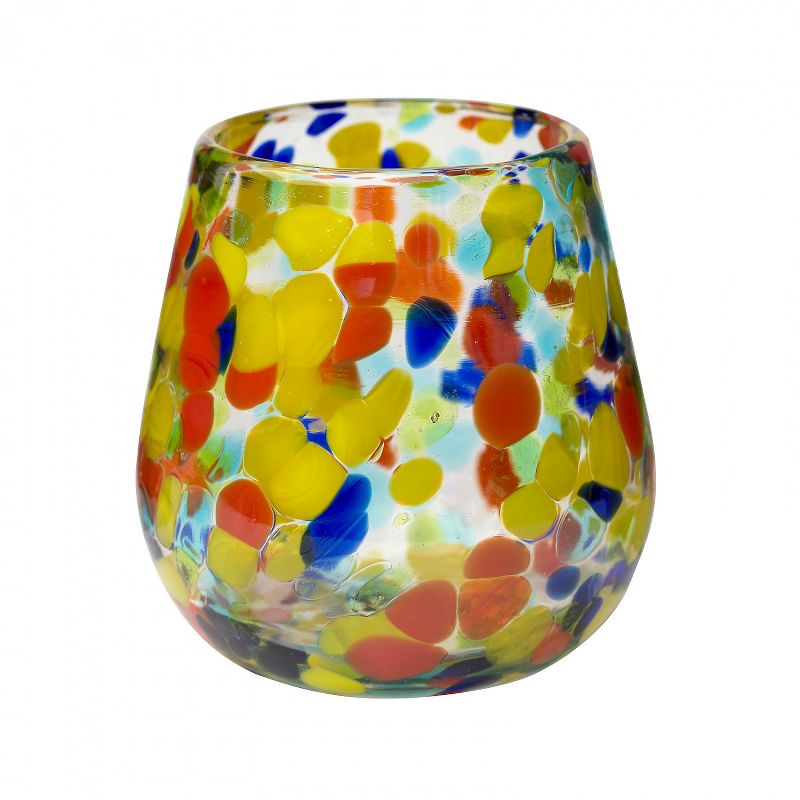 Amici Home Authentic Mexican Handmade Carnaval Stemless Wine Glass, 16oz, Assorted Set of 4