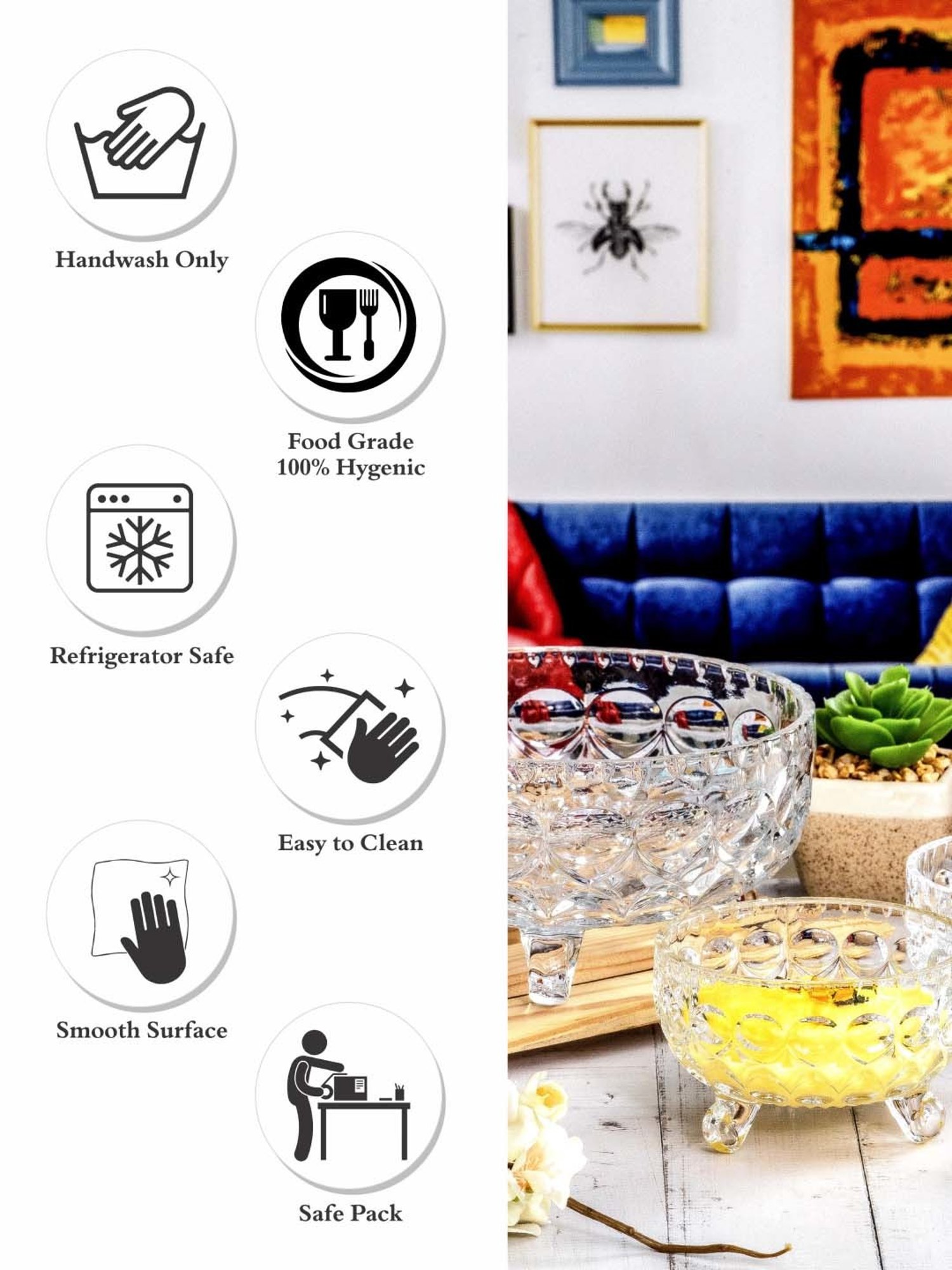 Roxx Transparent Glass 7-Piece Dessert Bowl & Serving Bowl Set