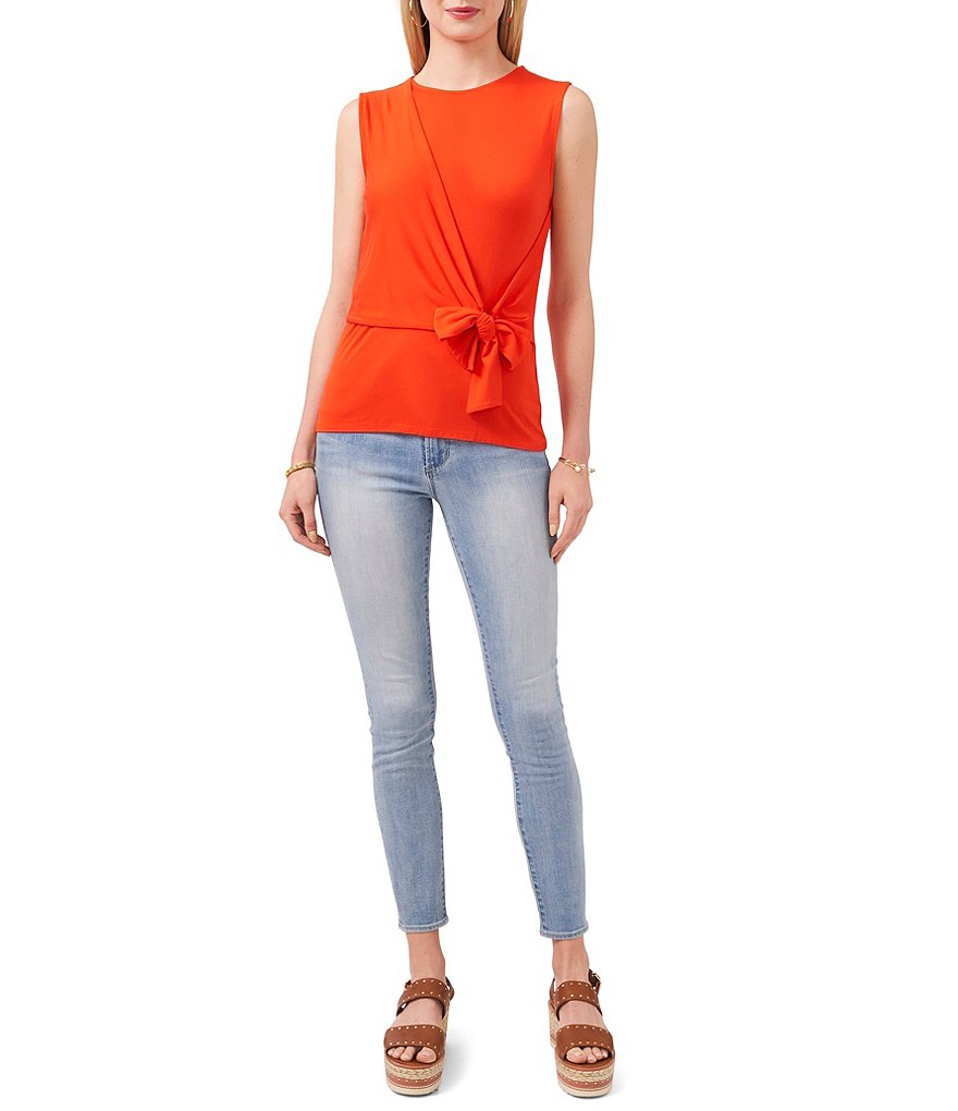 Vince Camuto Crew Neck Sleeveless Knot Front Knit Top