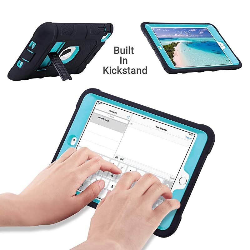 iPad Mini Case iPad Mini 2 Case iPad Mini 3 Case iPad mini Retina Case Three Layer Heavy Duty Shockproof Protective Case for iPad MiniiPad Mini 2iPad Mini 3 with Kickstand Aqua BlueBlack