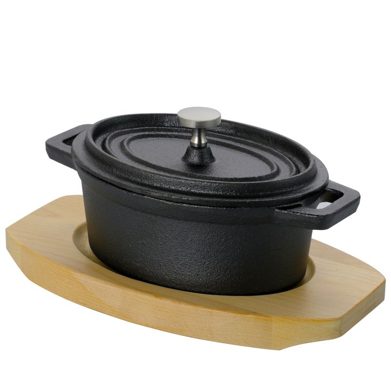 Gibson Home 11 Ounce Campton Mini Oval Cast Iron Casserole Dutch Oven with Wood Base