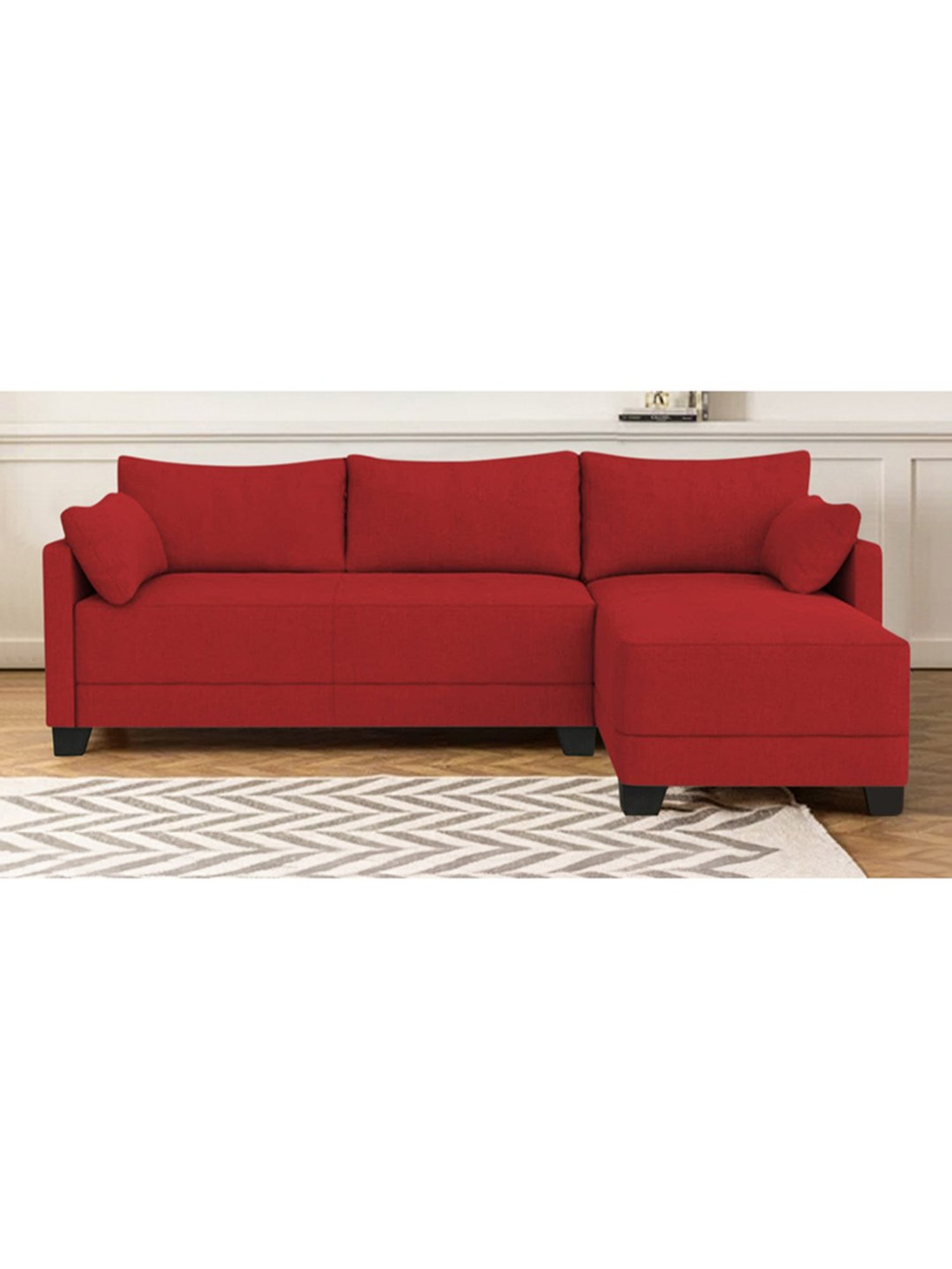 Trevi Duke Red Fabric & Neem Wood 6 Seater RHS Sectional Sofa