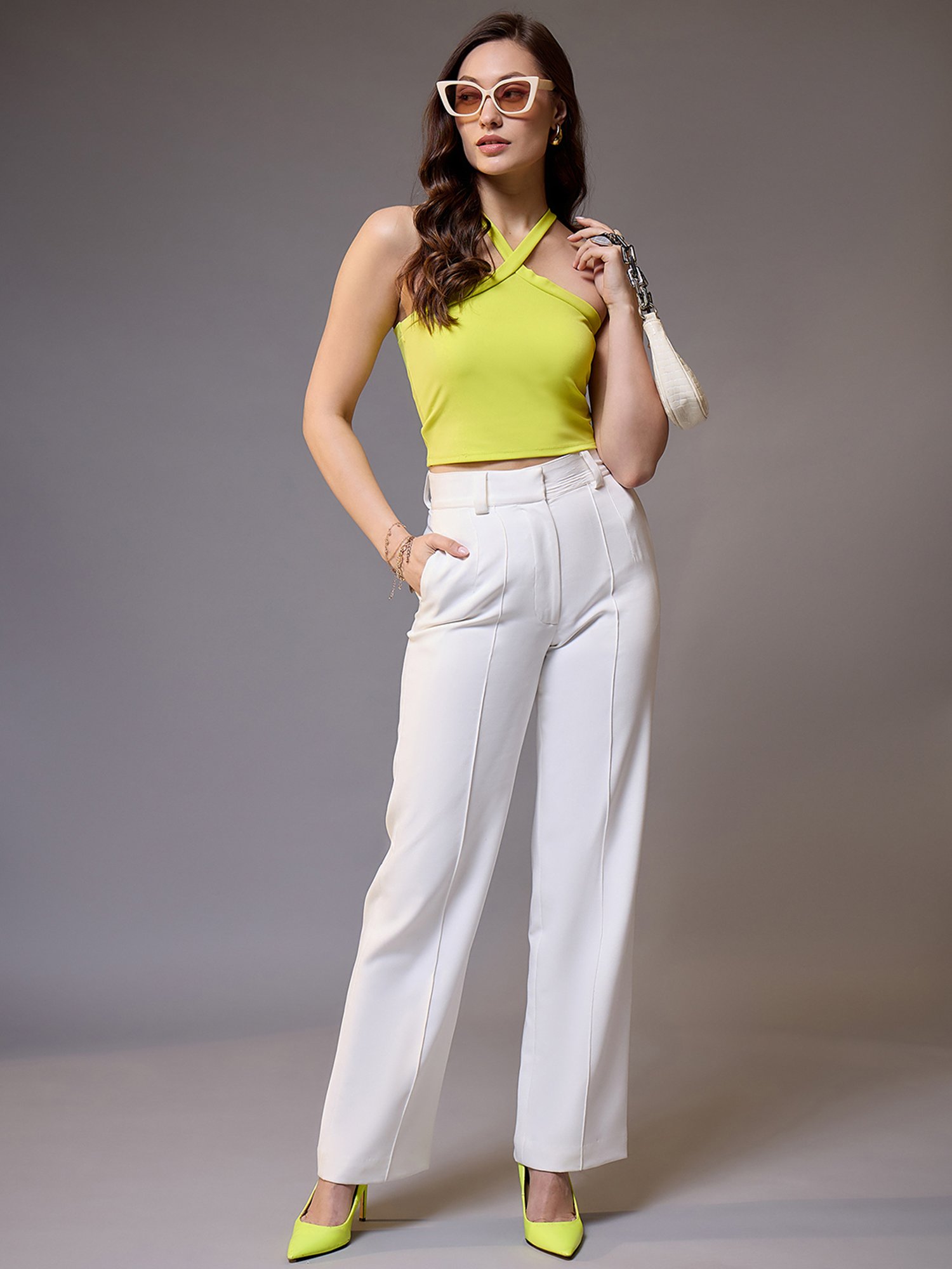 KASSUALLY Yellow Relaxed Fit Crop Top