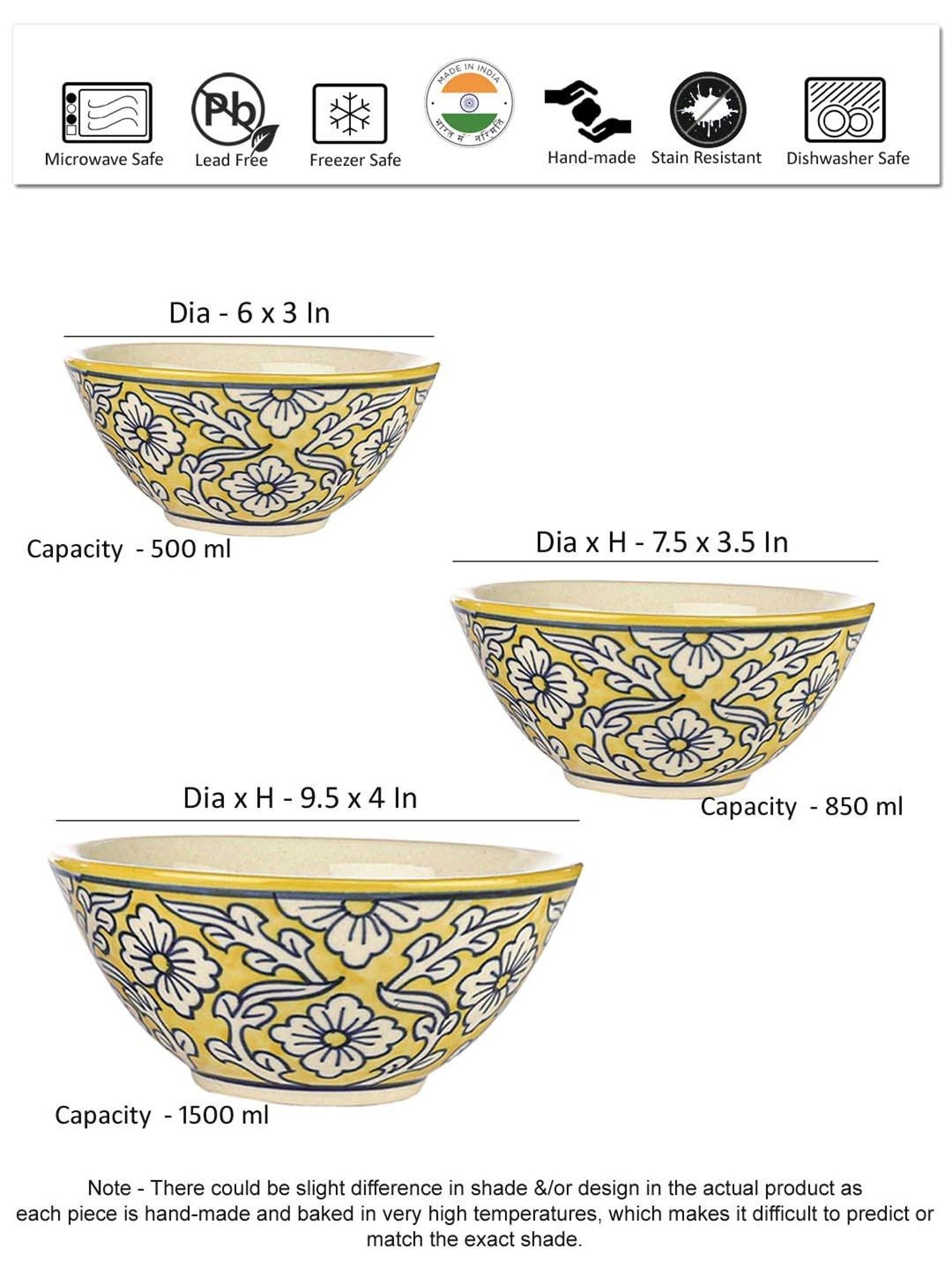 VarEesha Manohar Yellow Ceramic Serving Bowl - Set of 3