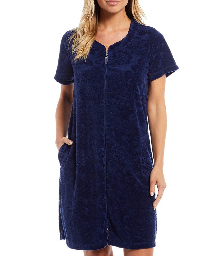 Miss Elaine Solid Micro Terry Zip-Front Robe